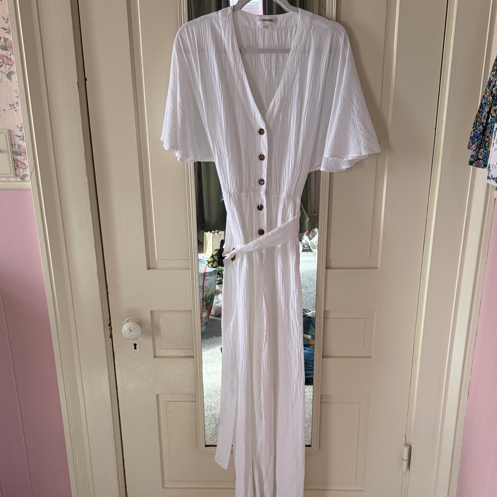Calvin Klein White Button Up Jumpsuit